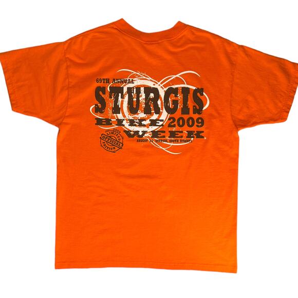 2009 Sturgis  69th Annual Bike Week Orange Graphic Tee Shirt Men's Size Large - Picture 3 of 5